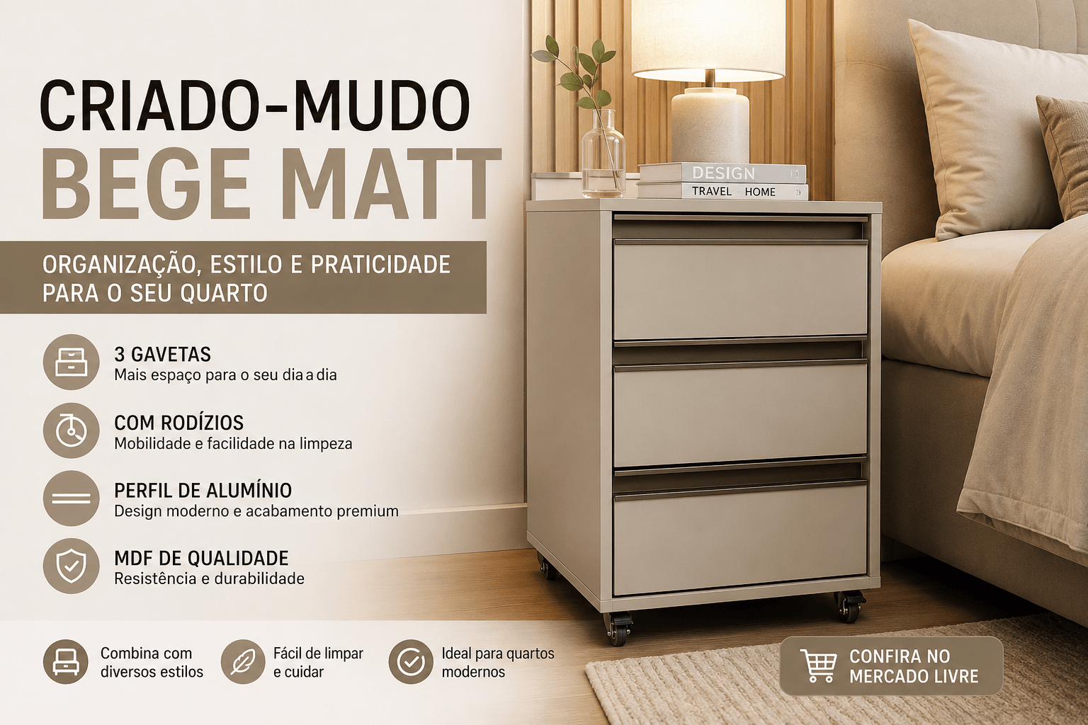 Criado-Mudo Bege Matt: Sofisticação, Funcionalidade e Durabilidade para Transformar Seu Quarto