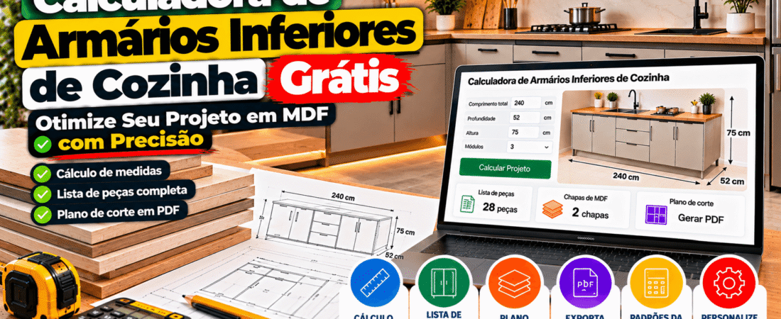 Calculadora de Armários Inferiores de Cozinha Grátis: Otimize Seu Projeto em MDF com Precisão
