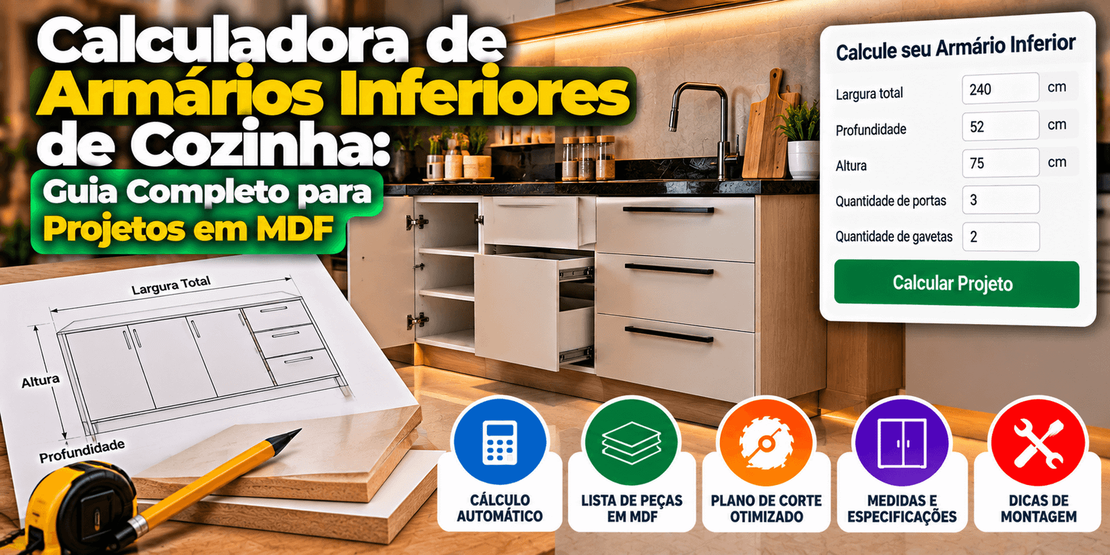 Calculadora de Armários Inferiores de Cozinha: Guia Completo para Projetos em MDF