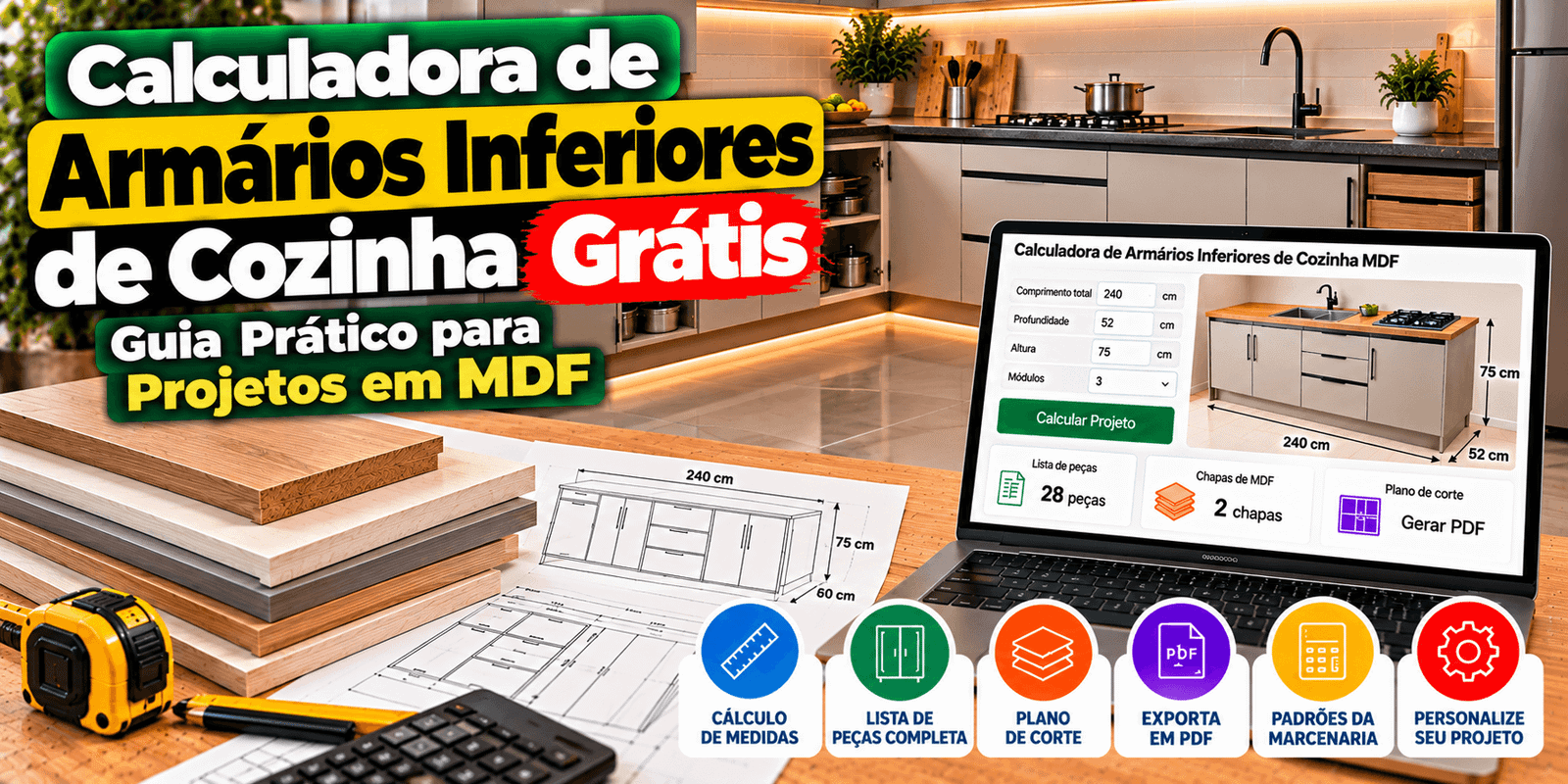 Calculadora de Armários Inferiores de Cozinha Grátis: Guia Prático para Projetos em MDF