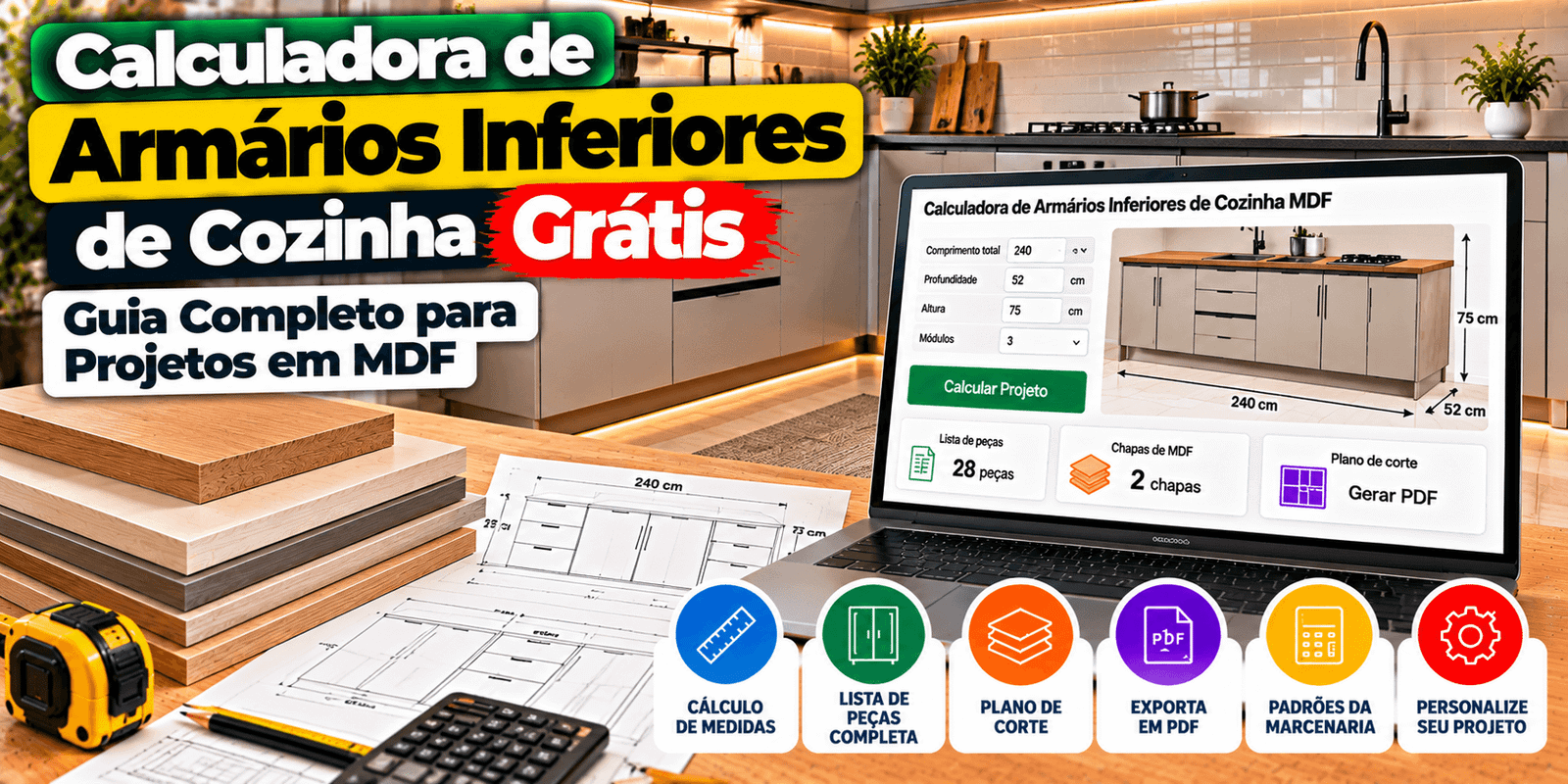 Calculadora de Armários Inferiores de Cozinha Grátis: Guia Completo para Projetos em MDF