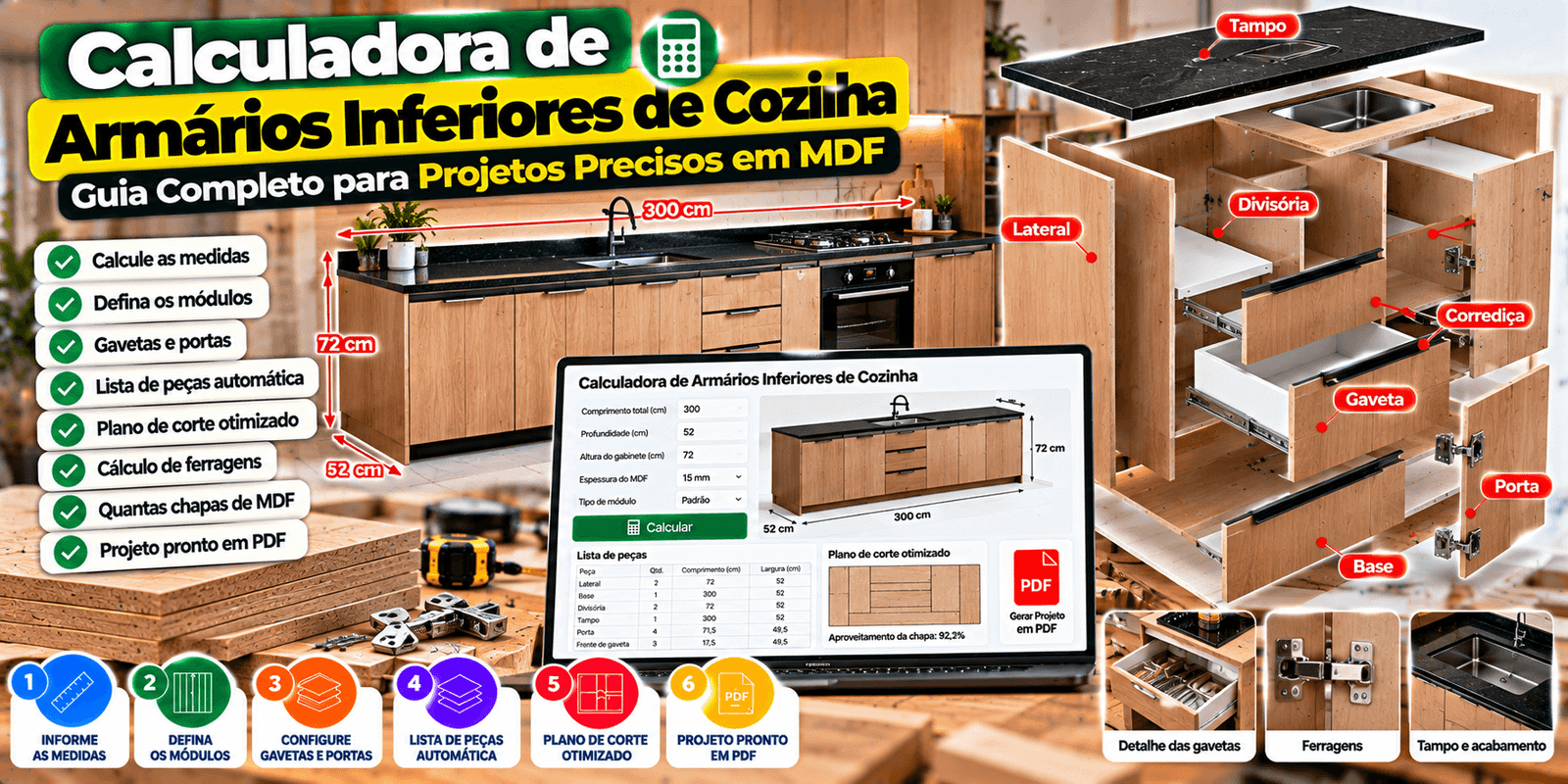 Calculadora de Armários Inferiores de Cozinha: Guia Completo para Projetos Preciso em MDF