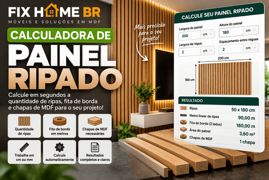 Calculadora de painel ripado para calcular ripas, fita de borda e chapas de MDF