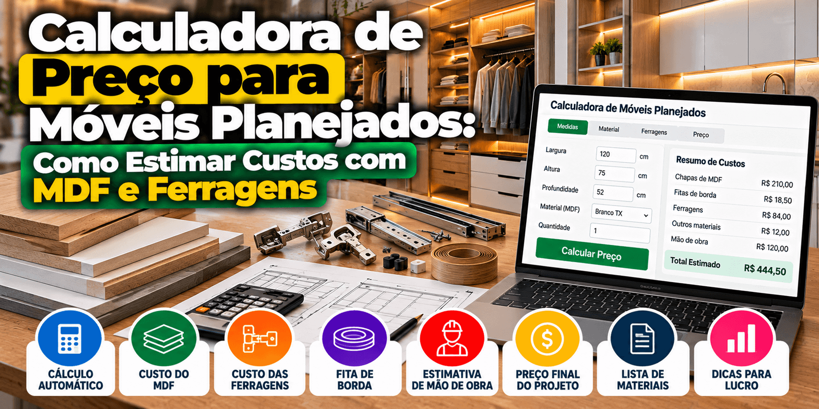 Calculadora de Preço para Móveis Planejados: Como Estimar Custos com MDF e Ferragens