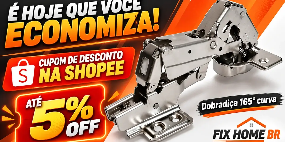Cupom Shopee: Dobradiça 165 Graus Curva | FIX HOME BR