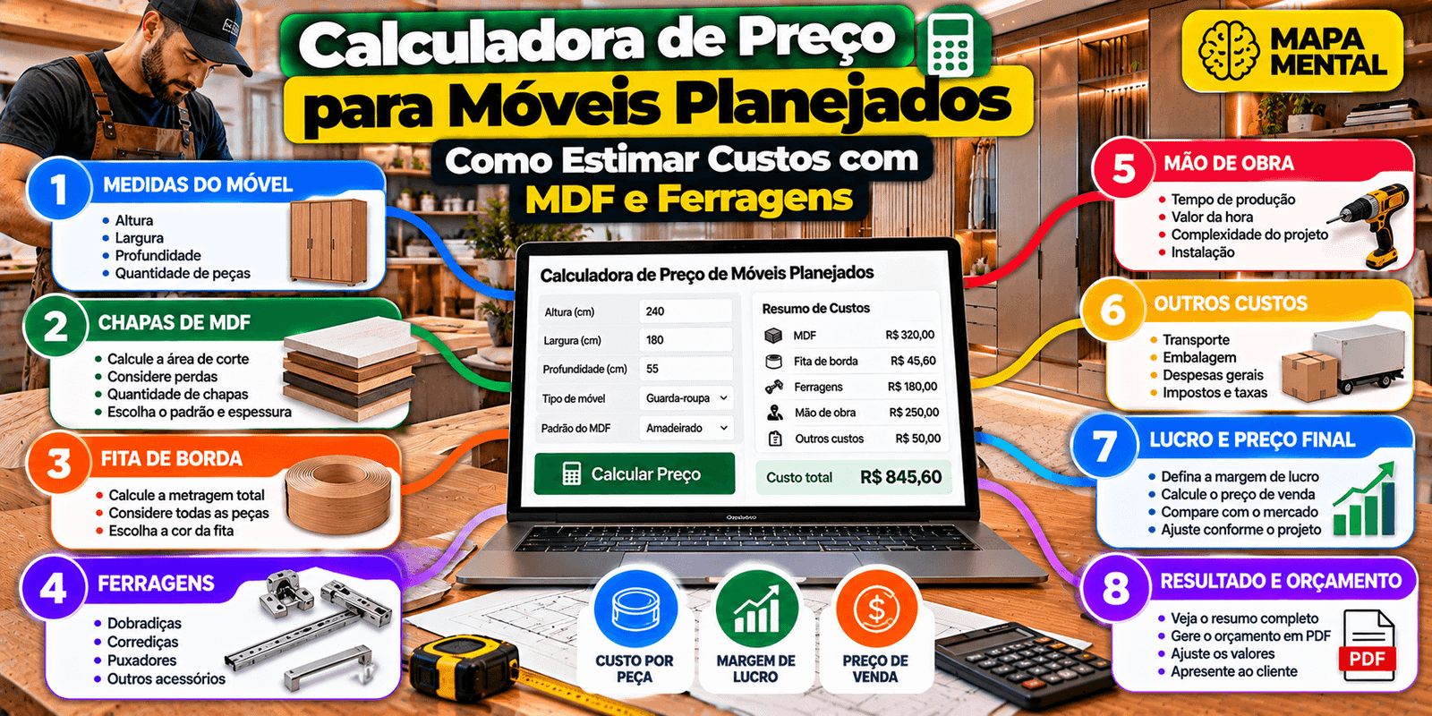 Calculadora de Preço para Móveis Planejados: Como Estimar Custos com MDF e Ferragens