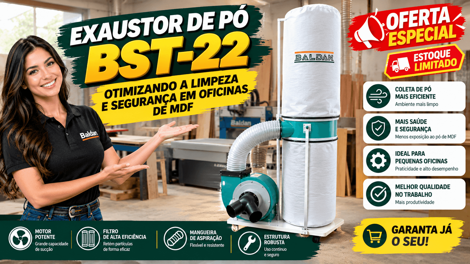 Exaustor de Pó BST-22: Otimizando a Limpeza e Segurança em Oficinas de MDF