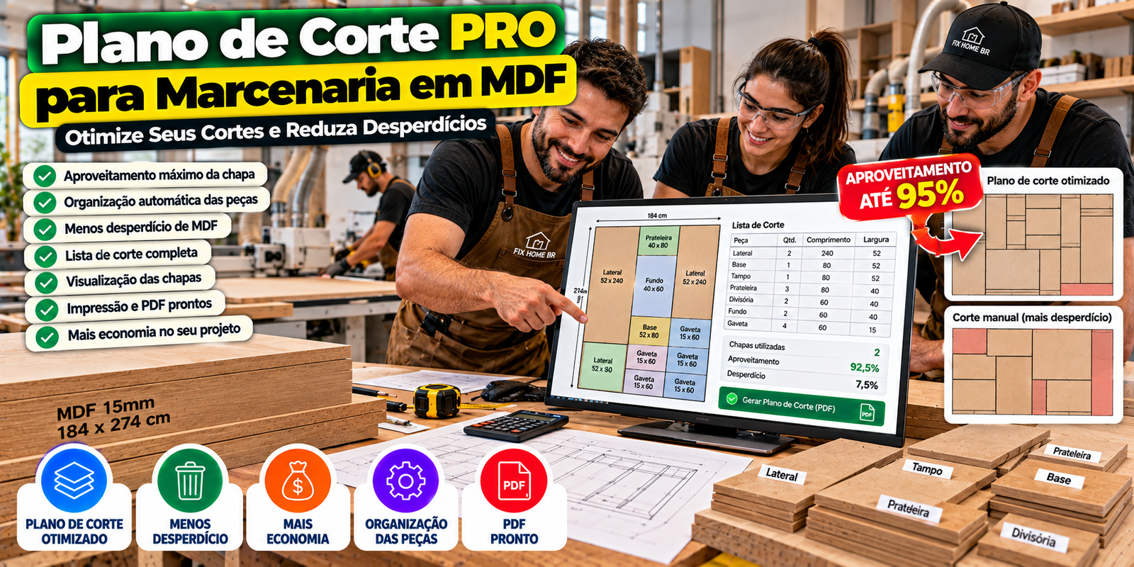 Plano de Corte PRO para Marcenaria em MDF: Otimize Seus Cortes e Reduza Desperdícios