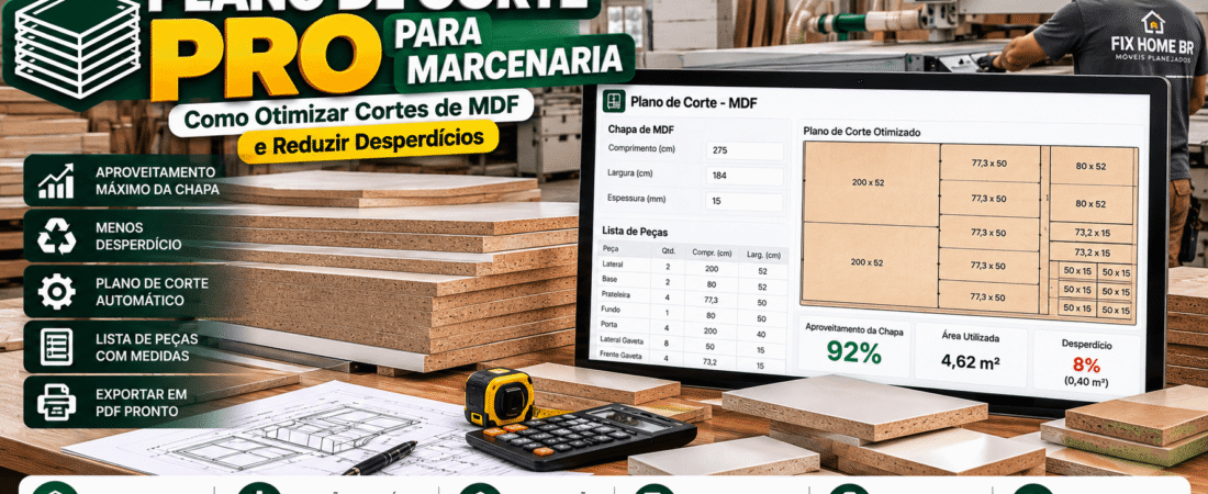 Plano de Corte PRO para Marcenaria: Como Otimizar Cortes de MDF e Reduzir Desperdícios