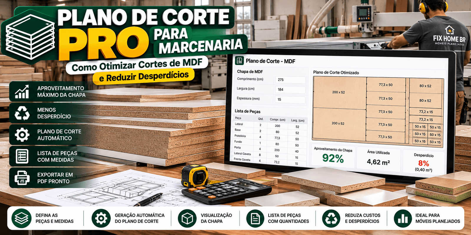 Plano de Corte PRO para Marcenaria: Como Otimizar Cortes de MDF e Reduzir Desperdícios