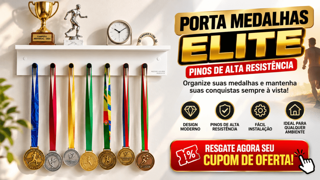 Porta medalhas Elite de parede com sete medalhas de corrida e design moderno