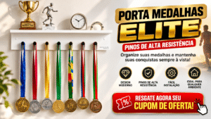 Porta medalhas Elite de parede com sete medalhas de corrida e design moderno
